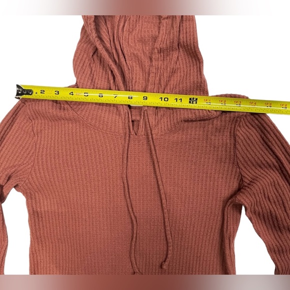 Weekend edition darker pink / reddish color long sleeve womens shirt with hood. - Picture 5 of 8